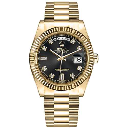 ETA - Rolex Day-Date 36 Black Diamond Dial Solid Gold Watch 118238-0076