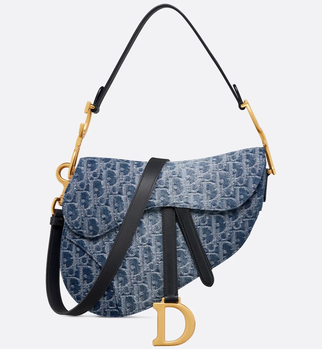 DIOR Saddle Bag with Strap Blue Denim Dior Oblique Jacquard