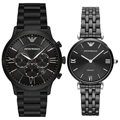 COMBO - Emporio Armani Giovanni Analog Black Dial Men Watch AR11349 & Emporio Armani Ceramica AR1487 Women Watch