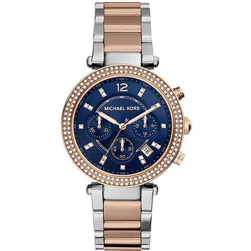 Michael Kors Ladies Parker Two-Tone Navy Chronograph Designer Watch Mk6141