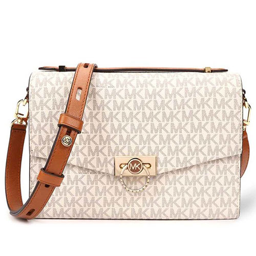 MICHAEL Vanilla & Acorn Large Hendrix Cross Body Bag