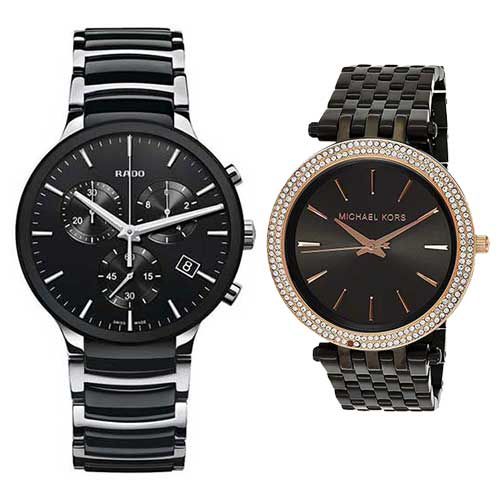 COMBO - Rado Hyperchrome Full Black And Michael Kors Chronograph Black Dial Women Watch-MK3407