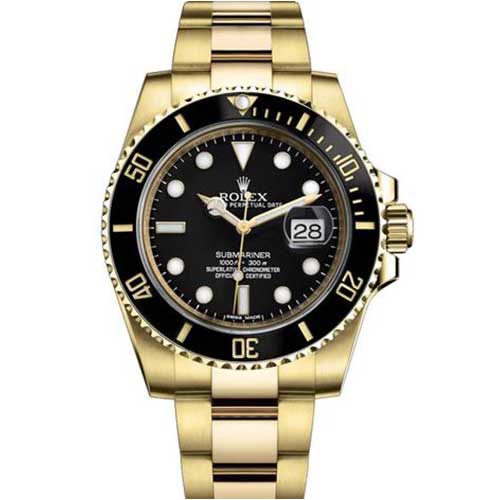 Rolex Submariner Yellow Gold Black Dial Men Watch