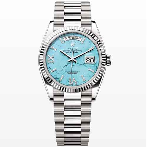 Rolex Day-Date 36 Turquoise Diamond Roman Dial Unworn