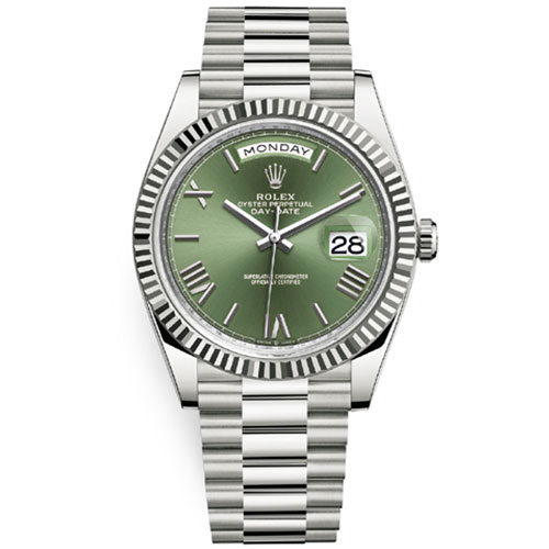 Rolex Day-Date 40 18k White Gold Green Roman Dial