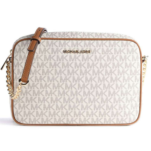 MICHAEL KORS Ladies Vanilla Signature coated Jet Set Large East West Crossbody Bag