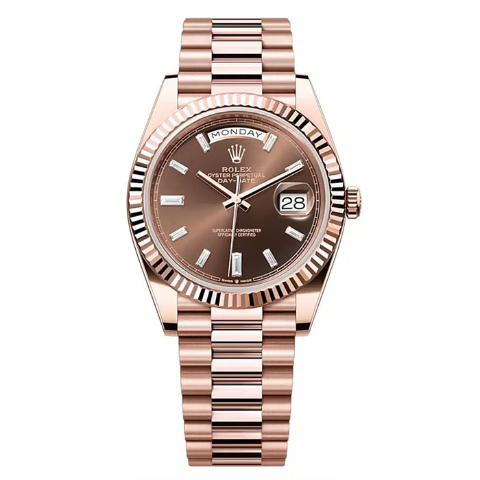  Rolex Day-Date Chocolate Baguette Index 40mm Everose Gold Watch