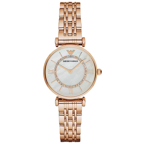 Emporio Armani Women Two Hand Rose Gold Tone Steel Watch