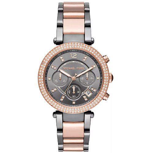 Michael Kors MK6440 Women Parker Two-Tone Rose Gold Gunmetal Chronograph Watch