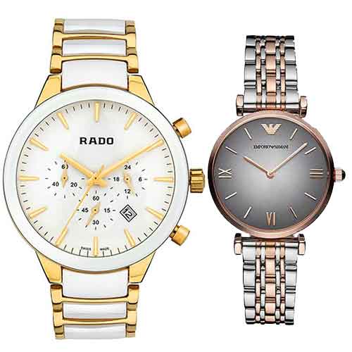 Rado Centrix Copper White 5 Bar & Emporio Armani Women Watch - AR1725