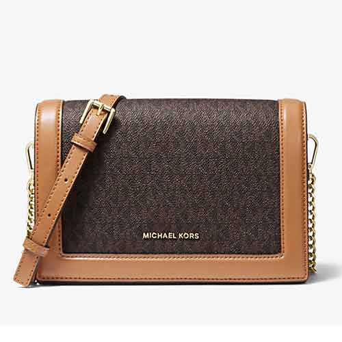 MICHAEL KORS Jet Set Large Logo and Leather Crossbody Bag