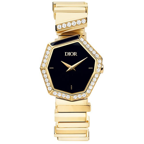 Gem Dior Yellow Gold Diamonds Black Women Watch