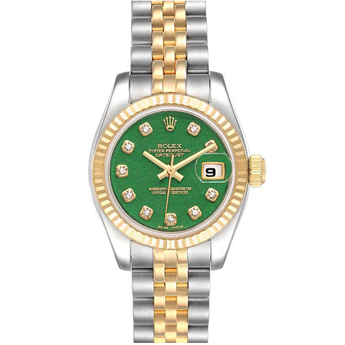 Rolex Datejust 26 Steel Yellow Gold Jade Diamond Dial Watch