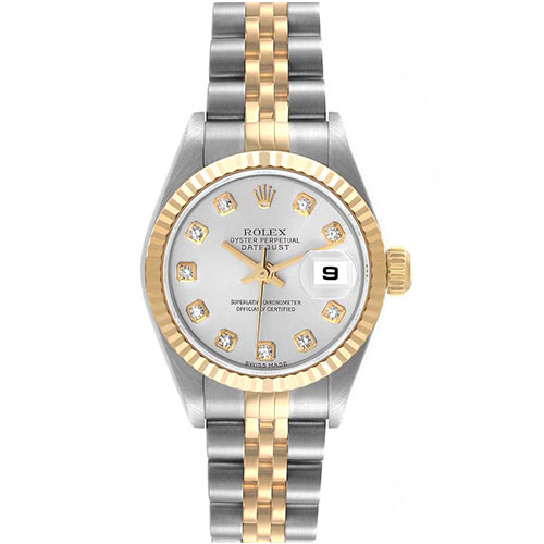 Women-Rolex Datejust Steel Yellow Gold Silver Diamond Dial Ladies Watch