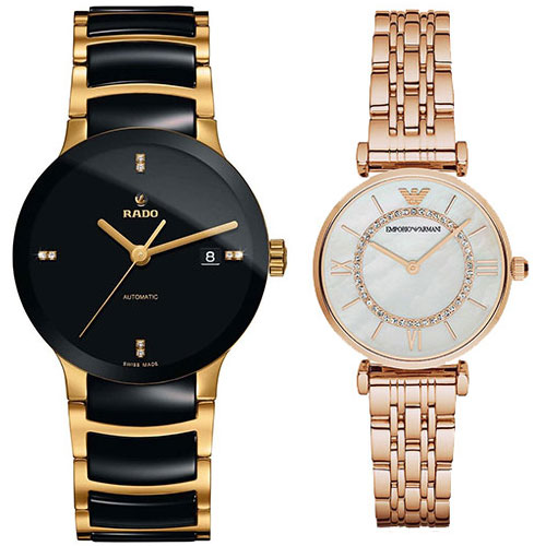 Rado Centrix Jubile Golden & Emporio Armani Women Two Hand Rose Gold Tone Steel Watch